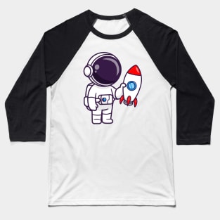 Cute Astronaut Holding Rocket Cartoon Baseball T-Shirt